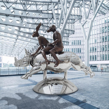 Rhino Flying High (Bronze Sculpture)