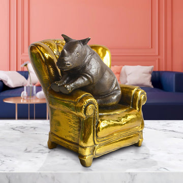 Rhino Me Time on a Chair (Bronze Sculpture, Miniature Collection)