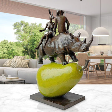 The Pearfect Rhino Lovers (Bronze Sculpture)
