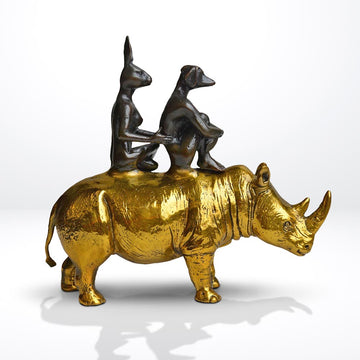 They Loved Rhinos and Rhinos Loved Them (Bronze Sculpture, Miniature Collection)