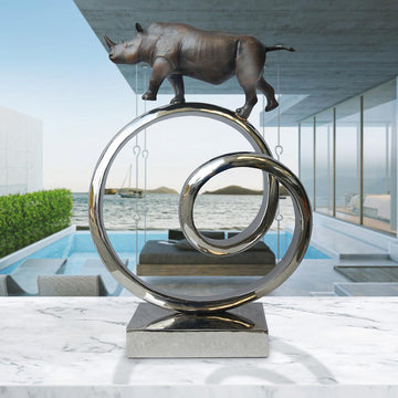 Black Rhino Goes Round the World (Bronze Sculpture)