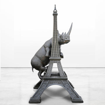 The Huge Rhino Loved the Eiffel Tower (Bronze Sculpture, Mid-Size)