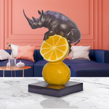 Rhino Loves Lemons (Bronze Sculpture, Small)