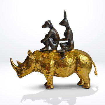 They Loved Rhinos and Rhinos Loved Them (Bronze Sculpture, Miniature Collection)