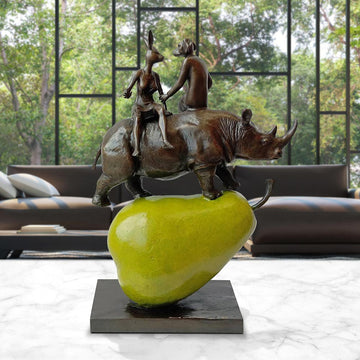 The Pearfect Rhino Lovers (Bronze Sculpture)