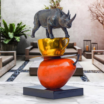 The Rhino Just Wanted a Pear and Cappuccino (Bronze Sculpture)