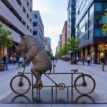 The Javan Rhino Races on the Bicycle (Bronze Sculpture)