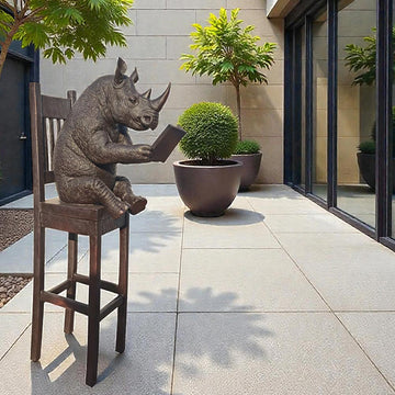 Rhino Above It All, Lost in a Good Story (Bronze Sculpture, Mid-Size)