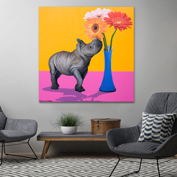 Rhino and Flower (Original Painting)