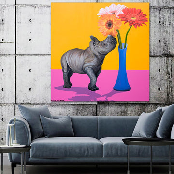 Rhino and Flower (Original Painting)