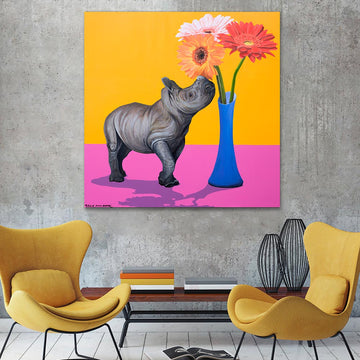 Rhino and Flower (Original Painting)