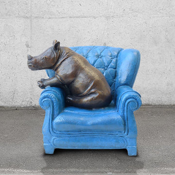 Rhino Me Time on a Chair (Bronze Sculpture, Miniature Collection)