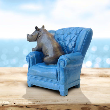 Rhino Me Time on a Chair (Bronze Sculpture, Miniature Collection)