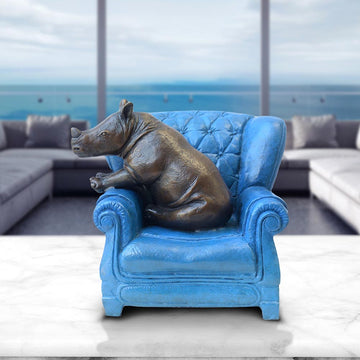 Rhino Me Time on a Chair (Bronze Sculpture, Miniature Collection)