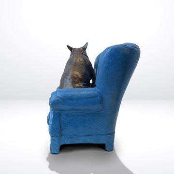 Rhino Me Time on a Chair (Bronze Sculpture, Miniature Collection)