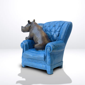 Rhino Me Time on a Chair (Bronze Sculpture, Miniature Collection)