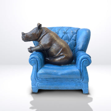 Rhino Me Time on a Chair (Bronze Sculpture, Miniature Collection)