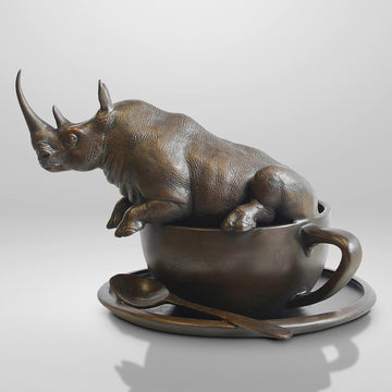 Rhino in a Cup (Bronze Sculpture, Small)
