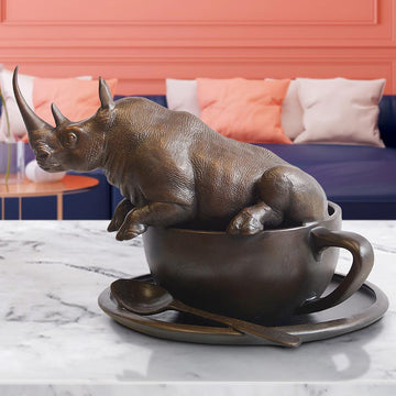 Rhino in a Cup (Bronze Sculpture, Small)