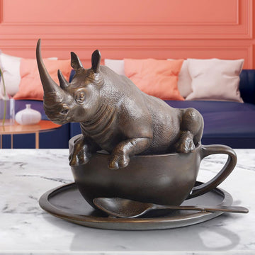 Rhino in a Cup (Bronze Sculpture, Small)