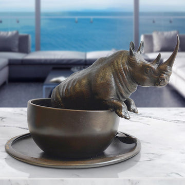 Rhino in a Cup (Bronze Sculpture, Small)