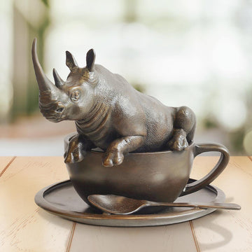 Rhino in a Cup (Bronze Sculpture, Small)