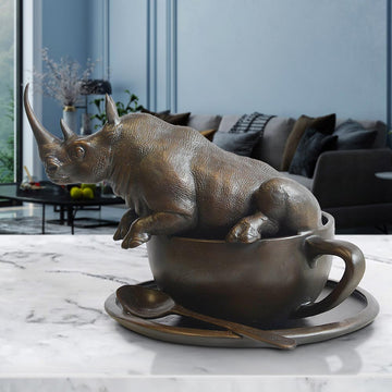 Rhino in a Cup (Bronze Sculpture, Small)