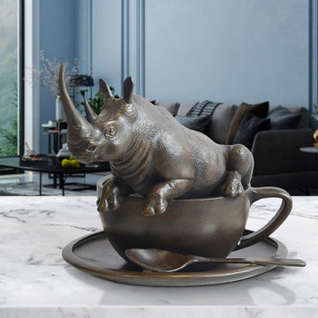 Rhino in a Cup (Bronze Sculpture, Small)