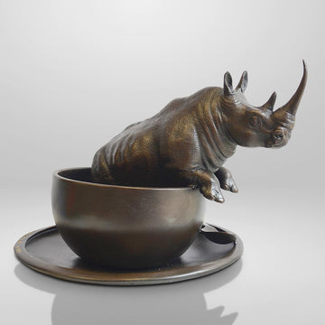 Rhino in a Cup (Bronze Sculpture, Small)