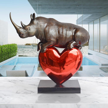 Rhino with a Heart (Bronze Sculpture)