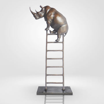 Baby Rhino on Ladder (Bronze Sculpture, Small)