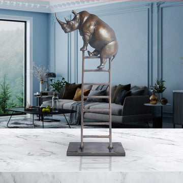 Baby Rhino on Ladder (Bronze Sculpture, Small)