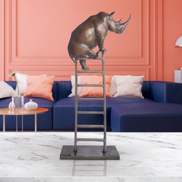 Baby Rhino on Ladder (Bronze Sculpture, Small)