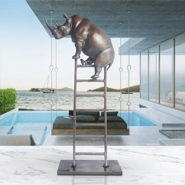 Baby Rhino on Ladder (Bronze Sculpture, Small)