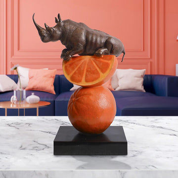 Rhino Loves Oranges (Bronze Sculpture, Small)
