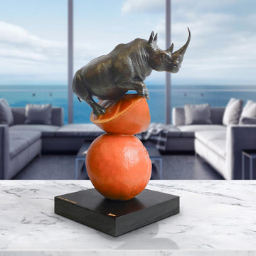 Rhino Loves Oranges (Bronze Sculpture, Small)
