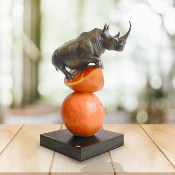 Rhino Loves Oranges (Bronze Sculpture, Small)