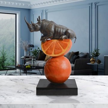 Rhino Loves Oranges (Bronze Sculpture, Small)