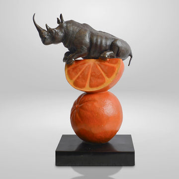 Rhino Loves Oranges (Bronze Sculpture, Small)
