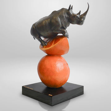 Rhino Loves Oranges (Bronze Sculpture, Small)