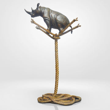 Rhino on a Tree Rope (Bronze Sculpture)
