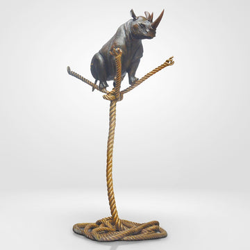 Rhino on a Tree Rope (Bronze Sculpture)