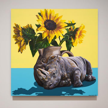 Rhino with sunflowers (Original Painting)