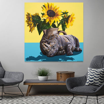 Rhino with sunflowers (Original Painting)