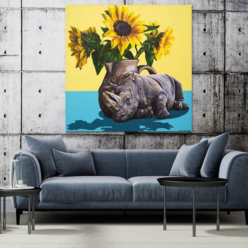 Rhino with sunflowers (Original Painting)