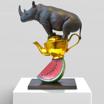 Rhinos Love Tea and Watermelons (Bronze Sculpture)
