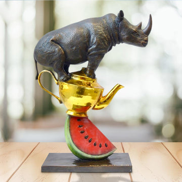 Rhinos Love Tea and Watermelons (Bronze Sculpture)