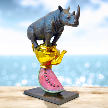 Rhinos Love Tea and Watermelons (Bronze Sculpture)