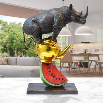 Rhinos Love Tea and Watermelons (Bronze Sculpture)