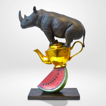 Rhinos Love Tea and Watermelons (Bronze Sculpture)